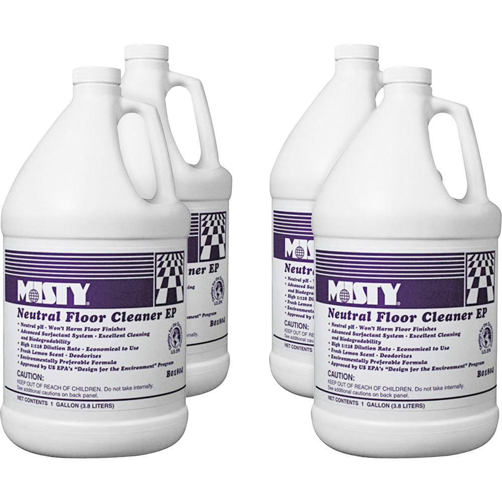 MISTY Neutral Floor Cleaner - Concentrate - 128 fl oz (4 quart) - Lemon Scent - 4 / Carton - Environmentally Friendly, Pleasant Scent - Green. Picture 1