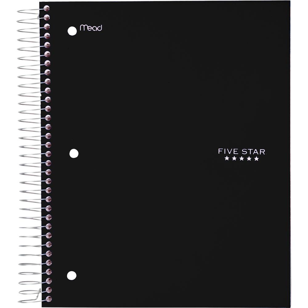 Five Star Wirebound Black 5-subject Notebook - 200 Sheets - Wire Bound - Wide Ruled - 3 Hole(s) - 8" x 10 1/2" - BlackPlastic Cover - Perforated, Water Resistant, Durable Cover, Resist Bleed-through, . Picture 1
