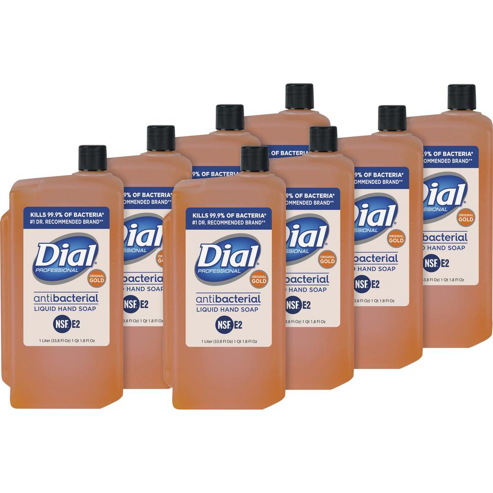 Dial Gold Antibacterial Liquid Hand Soap Refill - 33.8 fl oz (1000 mL) - Kill Germs - Skin, Hand - Orange - 8 / Carton. Picture 1