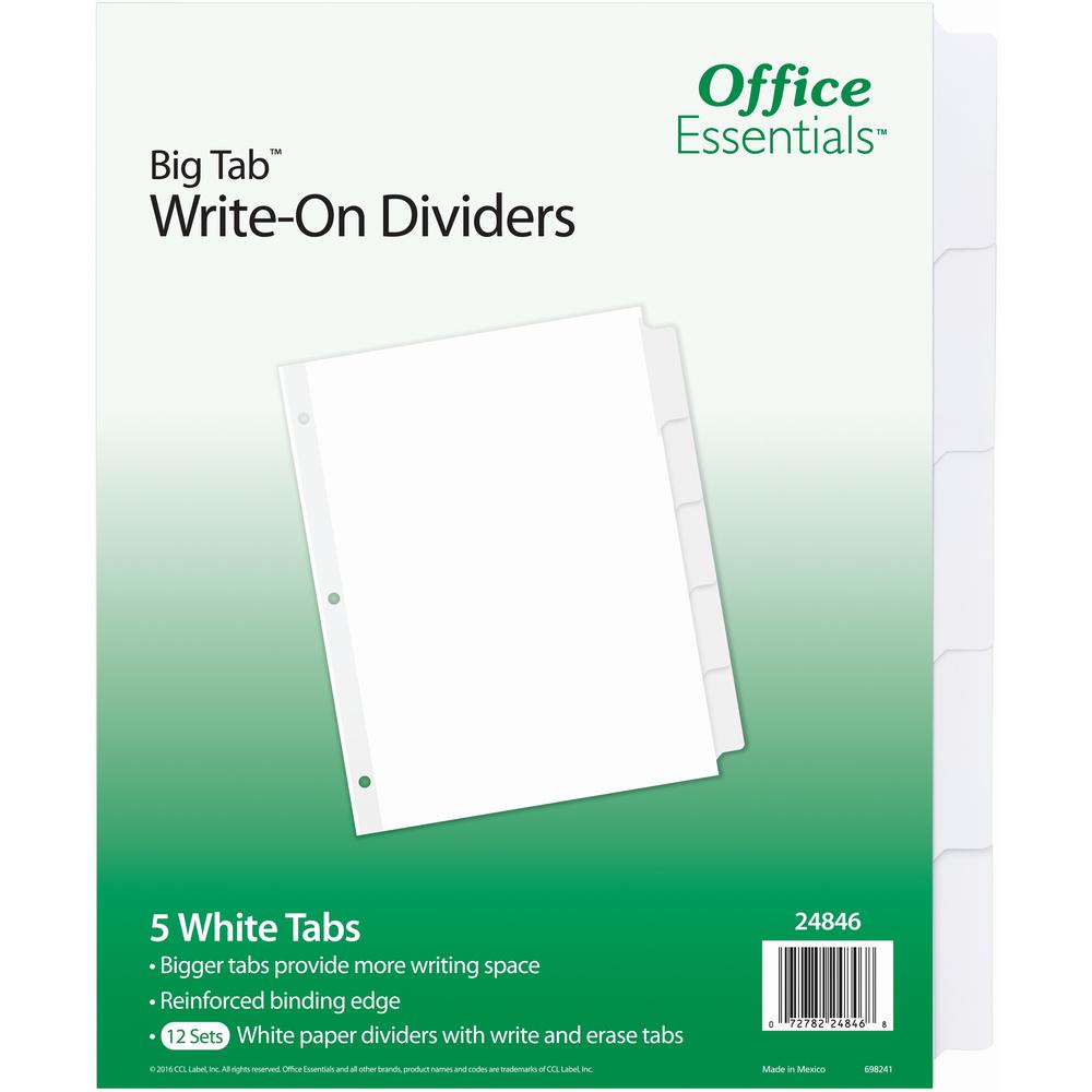 Avery&reg; Office Essentials Big Tab Write-On Tab Dividers - 60 x Divider(s) - 5 Write-on Tab(s) - 5 - 5 Tab(s)/Set - 8.5" Divider Width x 11" Divider Length - 3 Hole Punched - White Paper Divider - W. Picture 1