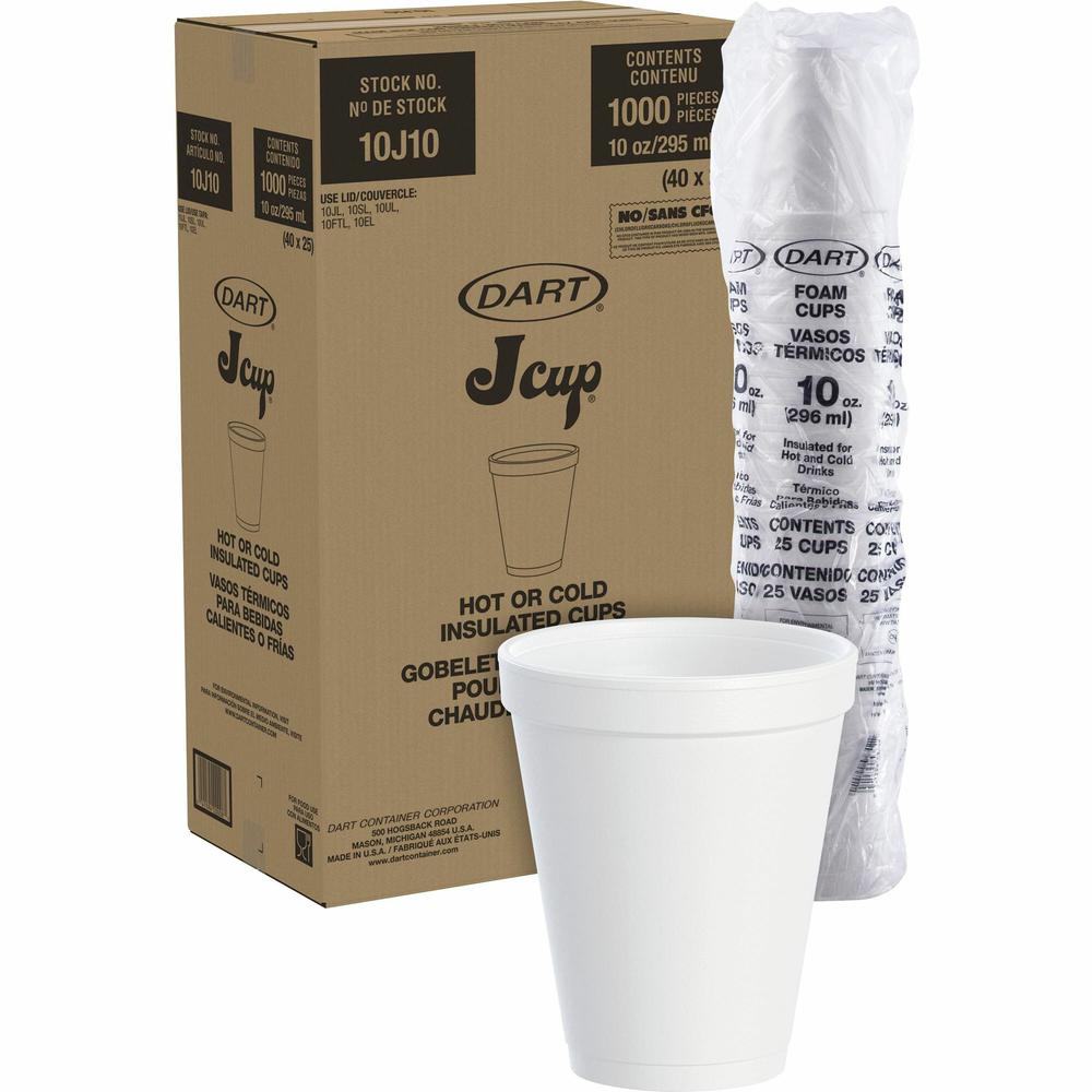 Dart 10 oz Insulated Foam Cups - 25 / Bag - 40 / Carton - White - Foam - Beverage. Picture 1