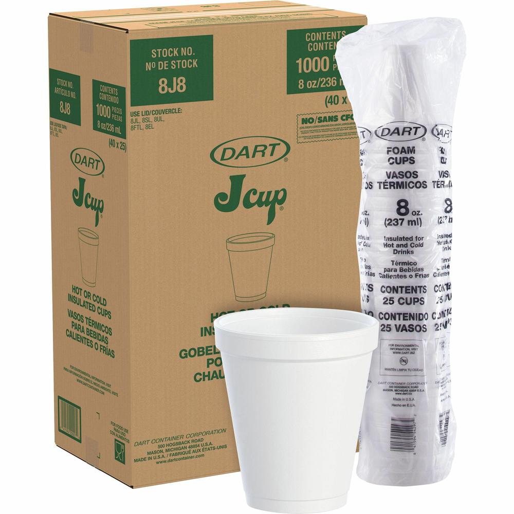 Dart 8 oz Insulated Foam Cups - 25 / Pack - 40 / Carton - White - Foam - Hot Drink, Cold Drink, Coffee, Cappuccino, Tea, Hot Chocolate, Hot Cider, Juice, Soft Drink. Picture 1