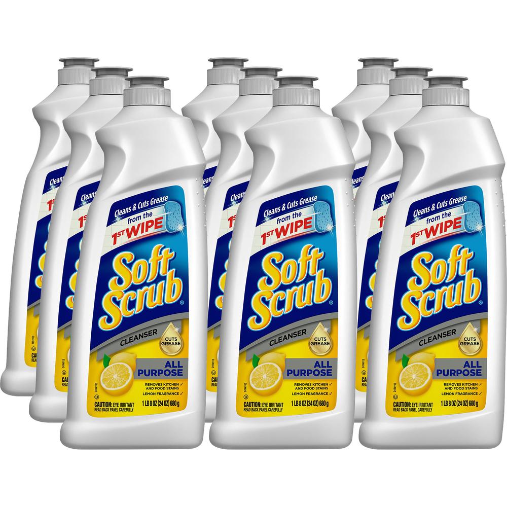 Soft Scrub Total All-purpose Bath/Kitchen Cleanser - For Sink, Shower, Bathroom, Kitchen - 24 fl oz (0.8 quart) - Lemon, Fresh Scent - 9 / Carton - Phosphate-free, Cleanse - White. Picture 1