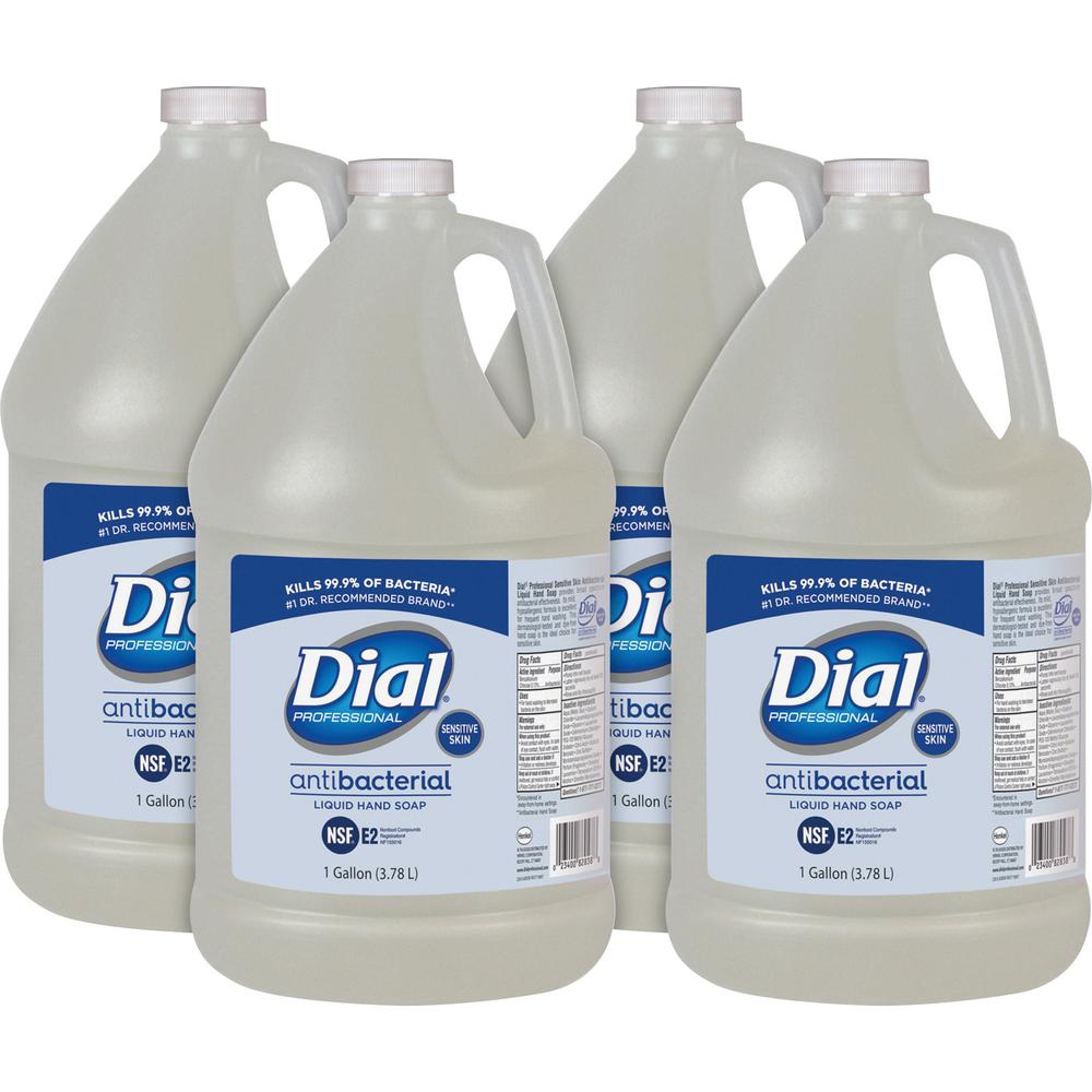 Dial Sensitive Skin Antibacterial Liquid Hand Soap Refill - 1 gal (3.8 L) - Kill Germs, Bacteria Remover, Yeast Remover, Mold Remover - Skin, Hand - Clear - 4 / Carton. Picture 1