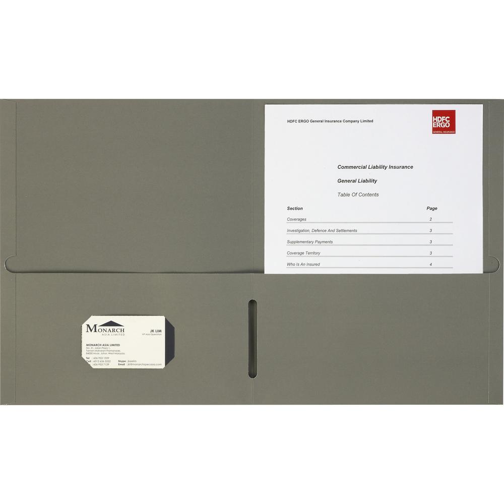 Business Source Letter Portfolio - 8 1/2" x 11" - 125 Sheet Capacity - Inside Front & Back Pocket(s) - Paper Stock - Gray - 25 / Box. The main picture.