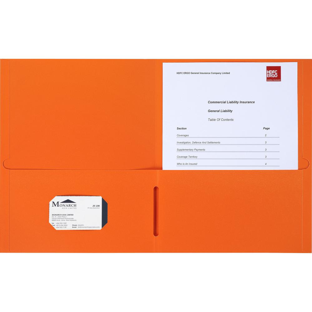 Business Source Letter Portfolio - 8 1/2" x 11" - 125 Sheet Capacity - Inside Front & Back Pocket(s) - Orange - 25 / Box. Picture 1