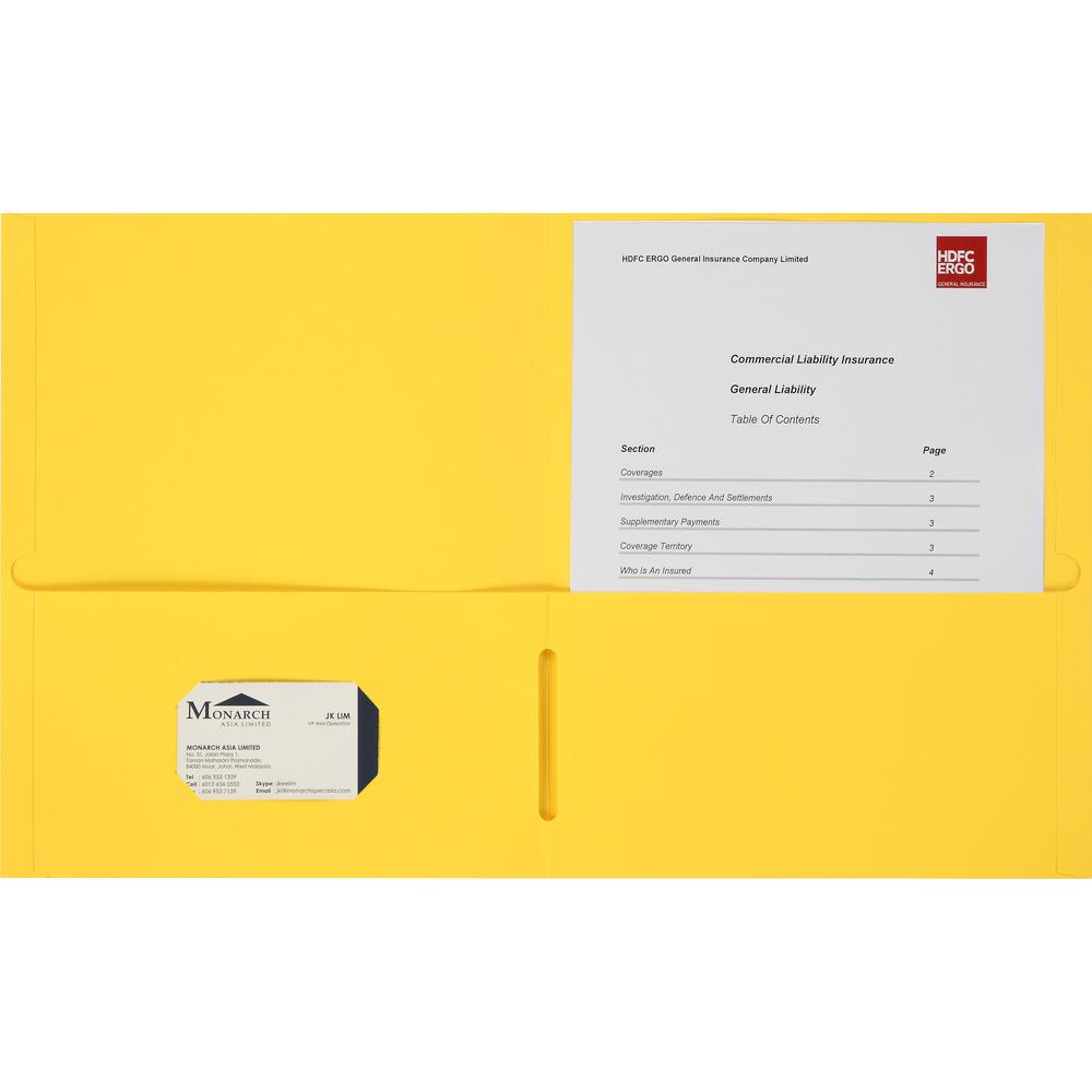 Business Source Letter Portfolio - 8 1/2" x 11" - 125 Sheet Capacity - Inside Front & Back Pocket(s) - Yellow - 25 / Box. Picture 1