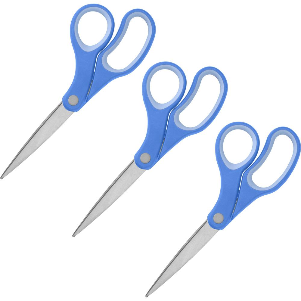 Sparco Bent Multipurpose Scissors - 8" Overall Length - Bent - Stainless Steel - Blue - 3 / Bundle. Picture 1