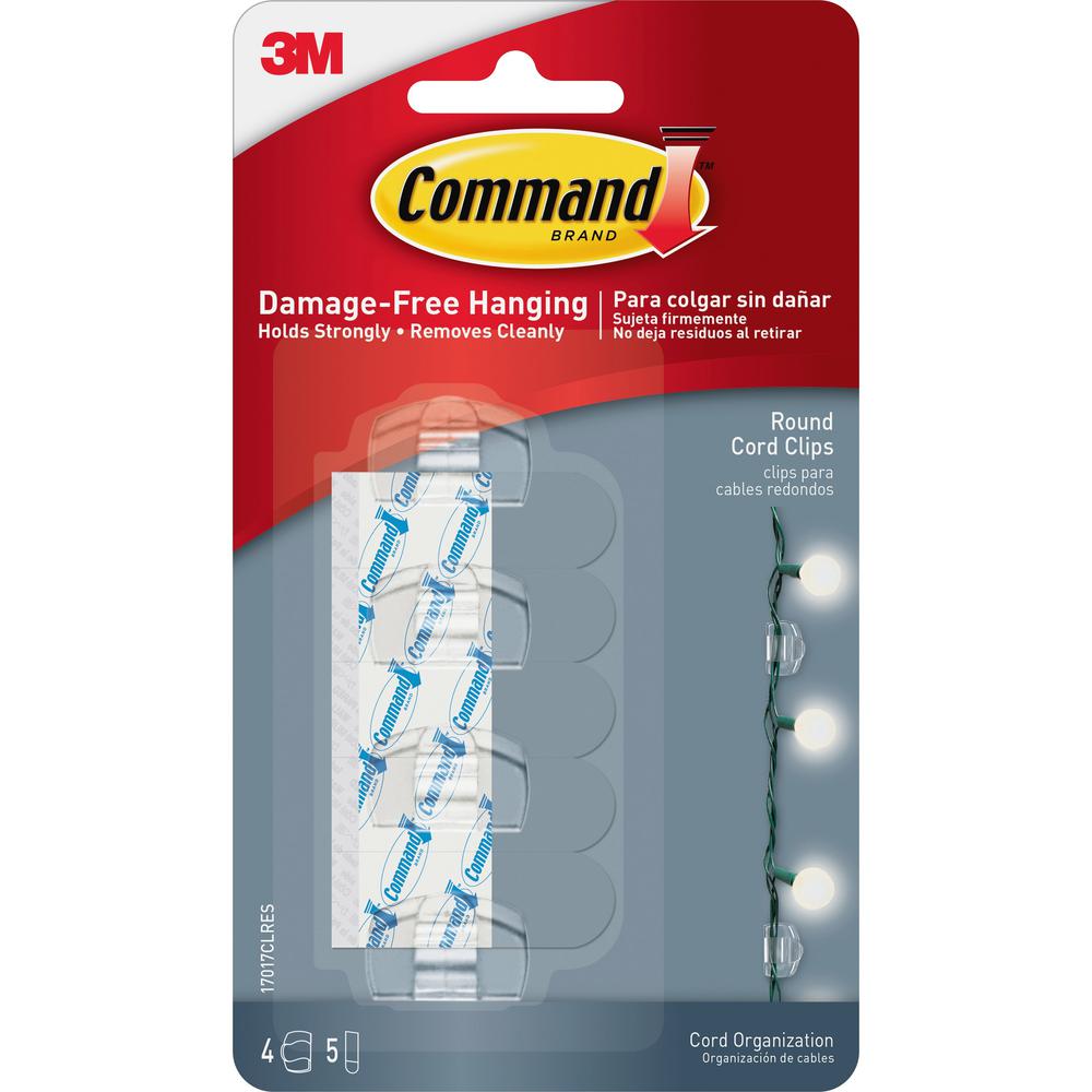Command Round Cord Clips with Clear Strips - Cord Clip - Clear - 4 Pack. Picture 1
