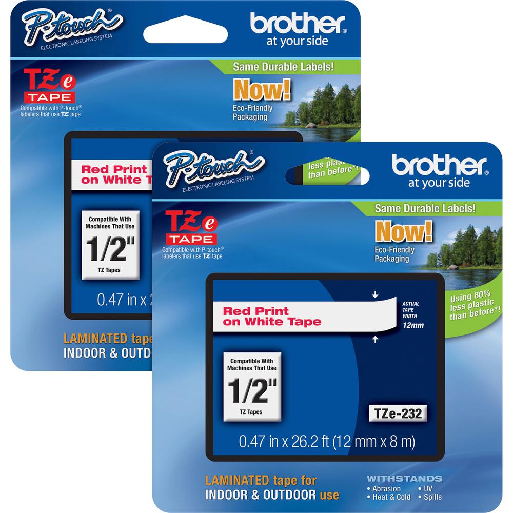 Brother P-touch TZe Laminated Tape Cartridges - 1/2" Width - Rectangle - White - 2 / Bundle - Water Resistant - Grease Resistant, Grime Resistant, Temperature Resistant. Picture 1