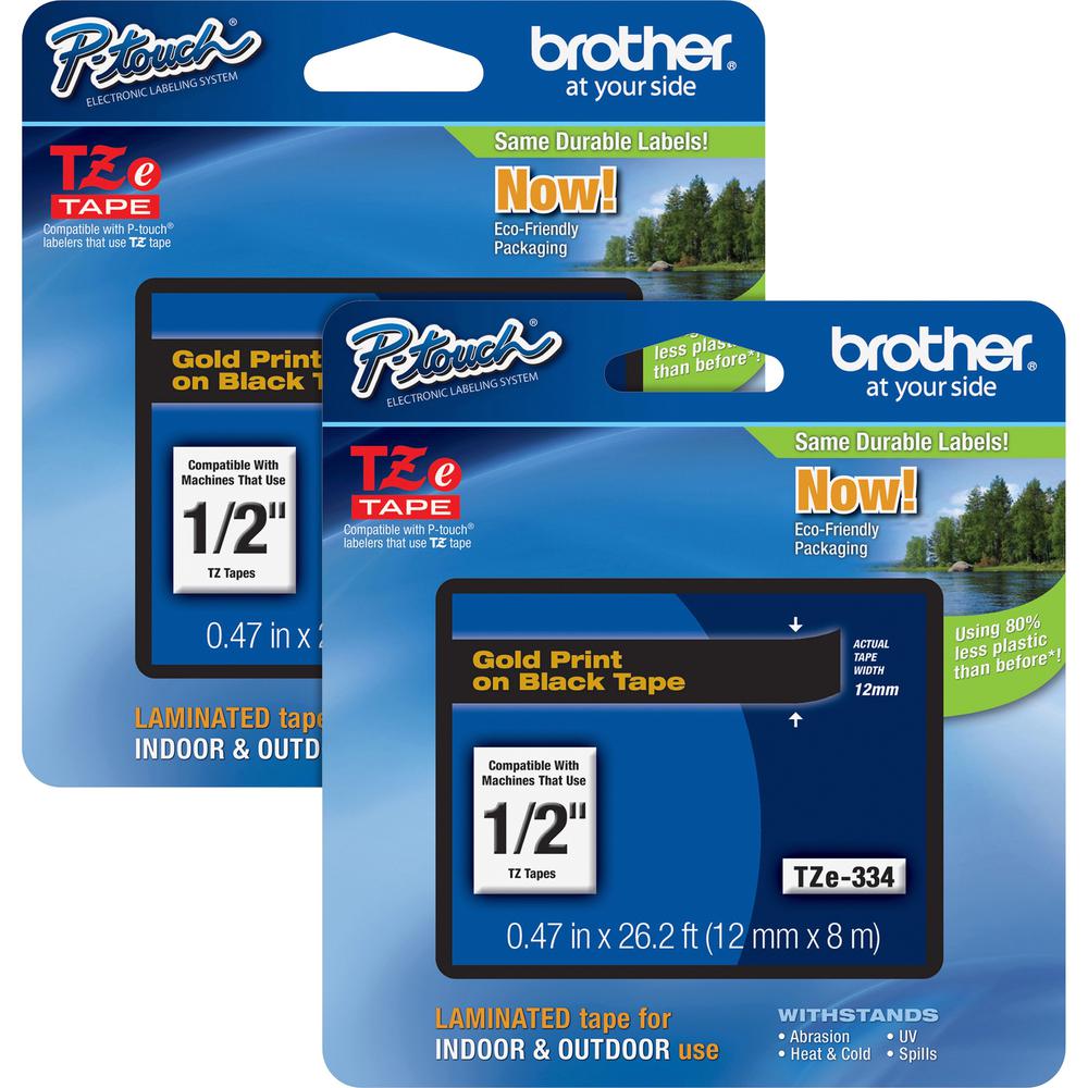 Brother P-touch TZe Laminated Tape Cartridges - 1/2" Width - Black - 2 / Bundle - Water Resistant - Grease Resistant, Grime Resistant, Temperature Resistant. Picture 1