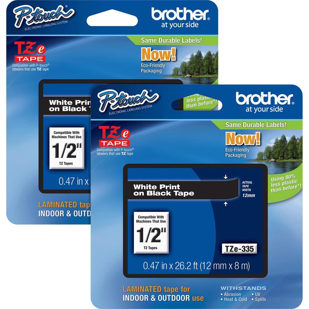 Brother P-touch TZe Laminated Tape Cartridges - 15/32" Width - Rectangle - Black - 2 / Bundle - Water Resistant. Picture 1