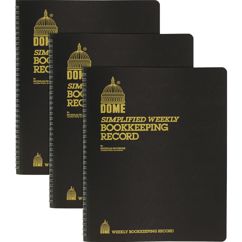 Dome Bookkeeping Record Book - 128 Sheet(s) - Wire Bound - 8.75" x 11.25" Sheet Size - Brown Cover - Recycled - 3 / Bundle. Picture 1