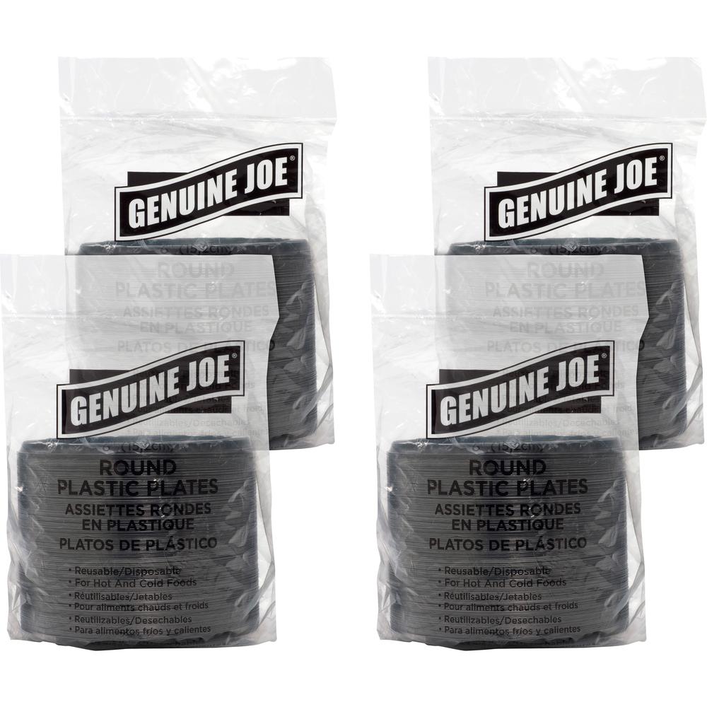 Genuine Joe Round Plastic Black Plates - Black - Plastic Body - 500 / Bundle. Picture 1