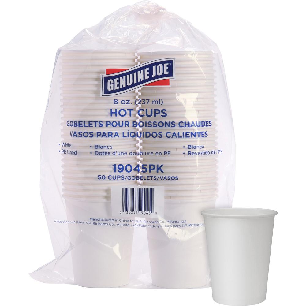 Genuine Joe 8 oz Disposable Hot Cups - 50.0 / Pack - 5 / Bundle - White - Polyurethane - Hot Drink, Hot Drink, Beverage. Picture 1