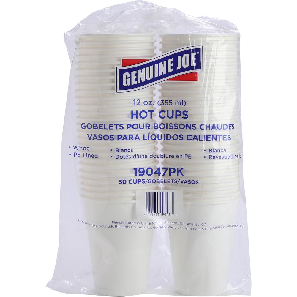 Genuine Joe 12 oz Disposable Hot Cups - 50.0 / Pack - 5 / Bundle - White - Polyurethane - Hot Drink, Beverage. Picture 1