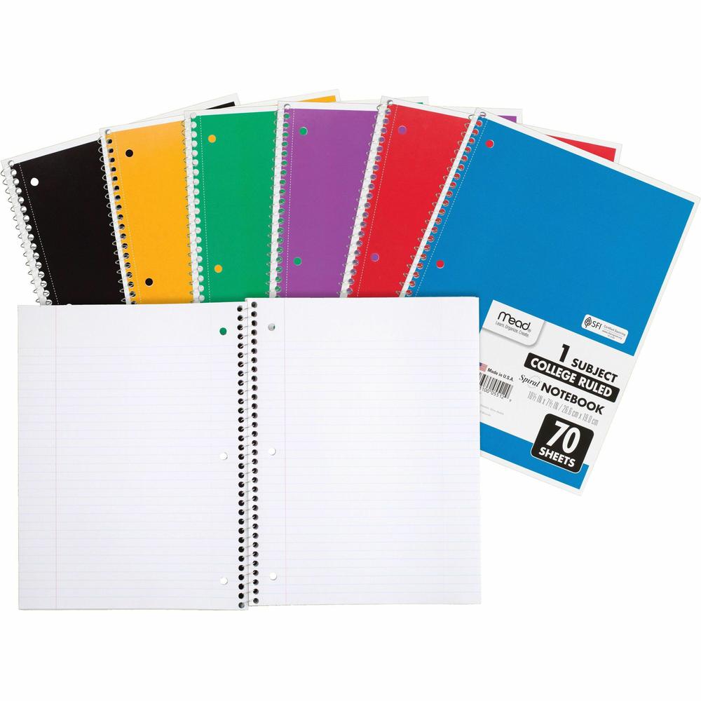 Mead One-subject Spiral Notebook - 70 Sheets - Spiral - College Ruled - 8" x 10 1/2" - White Paper - TanBoard Cover - Heavyweight, Punched - 12 / Bundle. Picture 1
