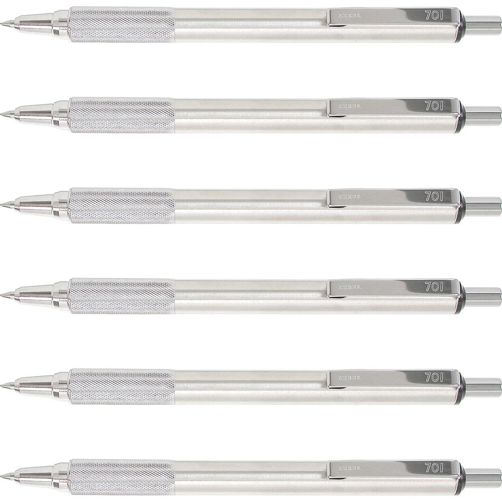 Zebra Pen STEEL 7 Series F-701 Retractable Ballpoint Pen - 0.7 mm Pen Point Size - Refillable - Retractable - Black - Stainless Steel Barrel - 6 / Box. Picture 1
