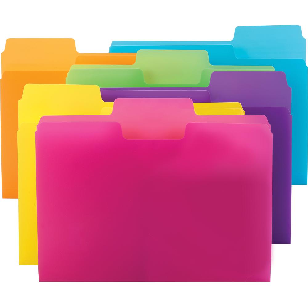 Smead SuperTab 1/3 Tab Cut Letter Top Tab File Folder - 8 1/2" x 11" - Top Tab Location - Assorted Position Tab Position - Yellow, Orange, Blue, Pink, Purple, Green - 18 / Pack. Picture 1