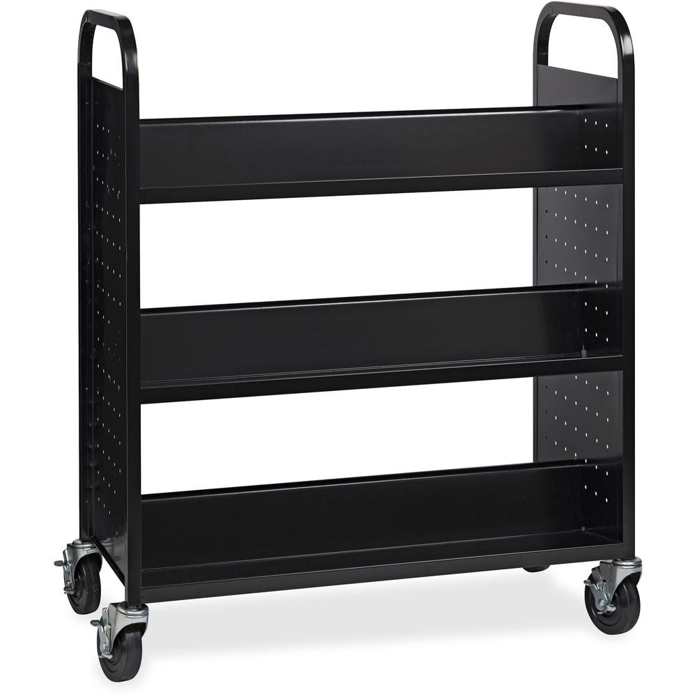 Lorell Double-sided Book Cart - 6 Shelf - Round Handle - 5" Caster Size - Steel - x 38" Width x 18" Depth x 46.3" Height - Black - 1 Each. Picture 1