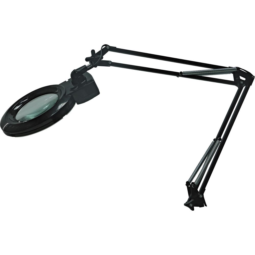 Lorell LED Magnifying Lamp - 35" Height - 3.5" Width - 9.40 W LED Bulb - Glass, Metal - Black. Picture 1