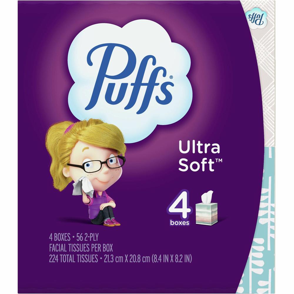 Puffs Ultra Soft Facial Tissue - 2 Ply - White - 56 Per Box - 4 / Pack. Picture 1