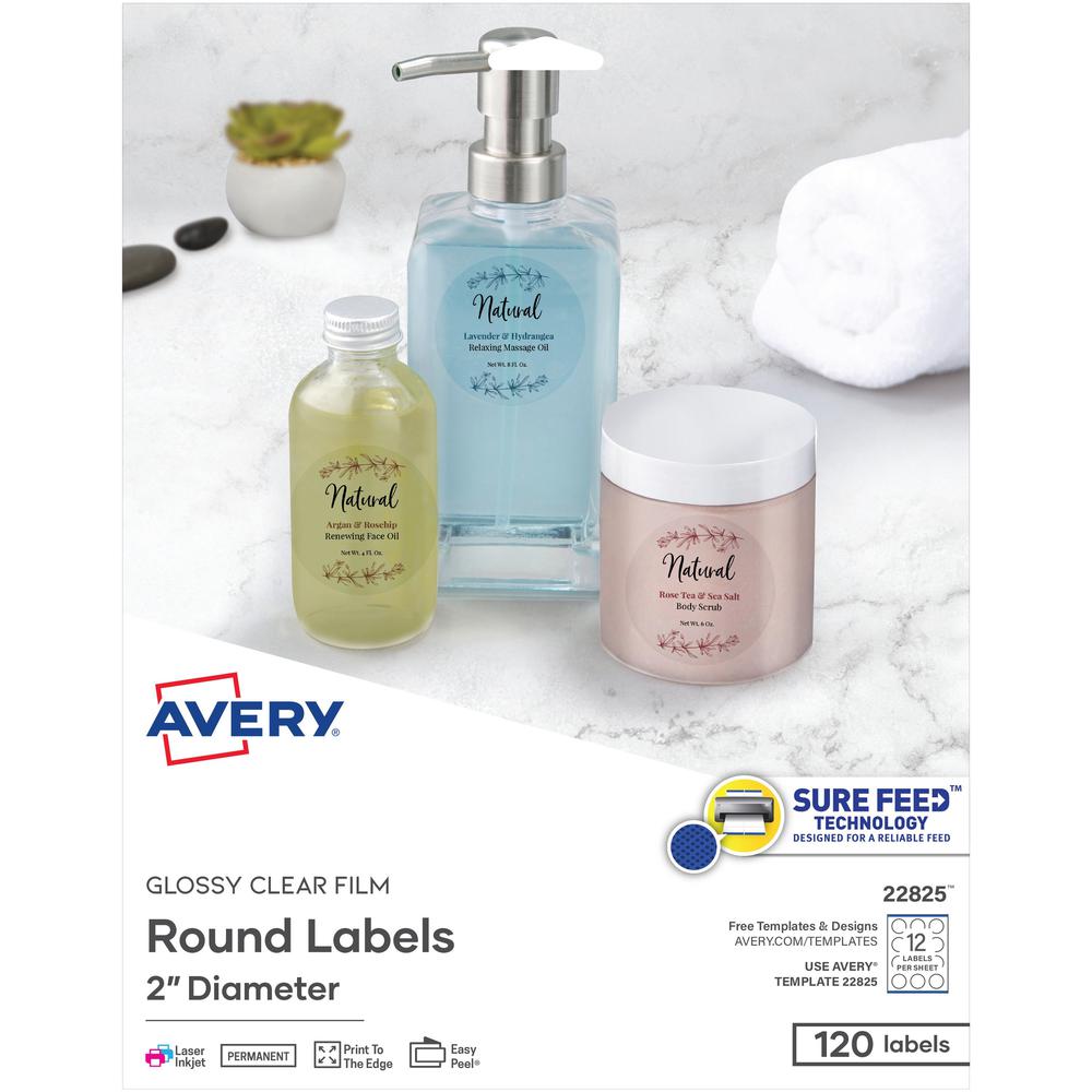 Avery&reg; Sure Feed Glossy Clear Round Labels - - Width3/4" Diameter - Permanent Adhesive - Round - Laser, Inkjet - Crystal Clear - Film - 80 / Sheet - 5 Total Sheets - 400 Total Label(s) - 400 / Pac. Picture 1