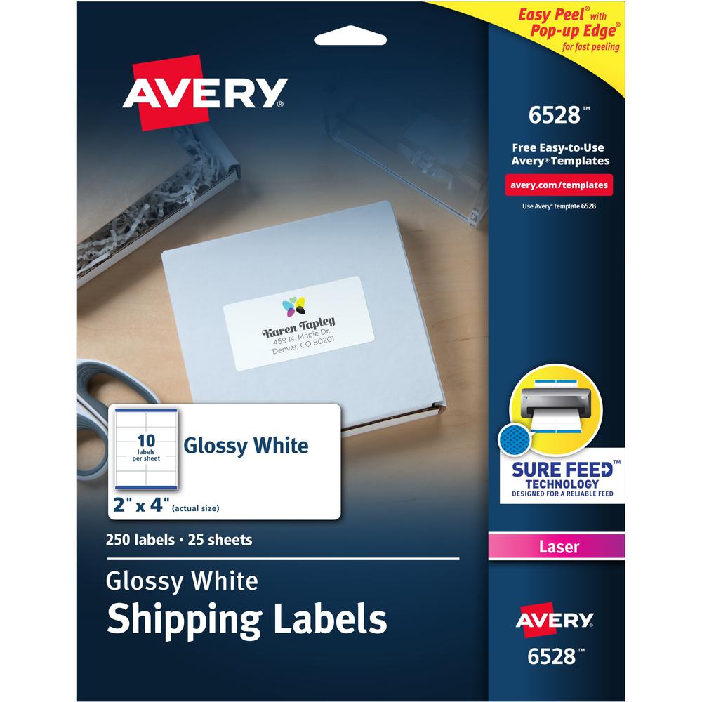 Avery&reg; Easy Peel Shipping Label - 2" Width x 4" Length - Permanent Adhesive - Rectangle - Laser - White - Paper - 10 / Sheet - 25 Total Sheets - 250 Total Label(s) - 250 / Pack. The main picture.
