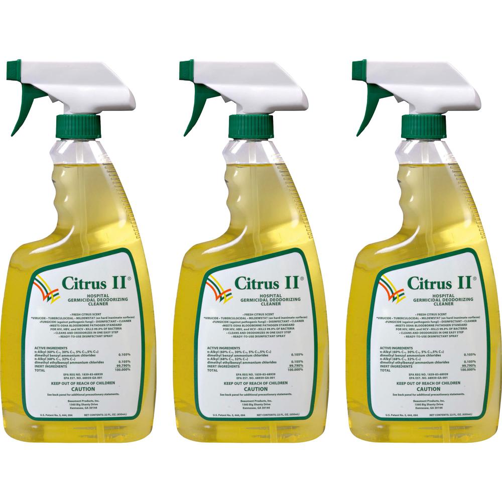 Citrus II Germicidal Cleaner - Ready-To-Use Spray - 22 fl oz (0.7 quart) - Citrus ScentBottle - 3 / Pack - White, Green. Picture 1