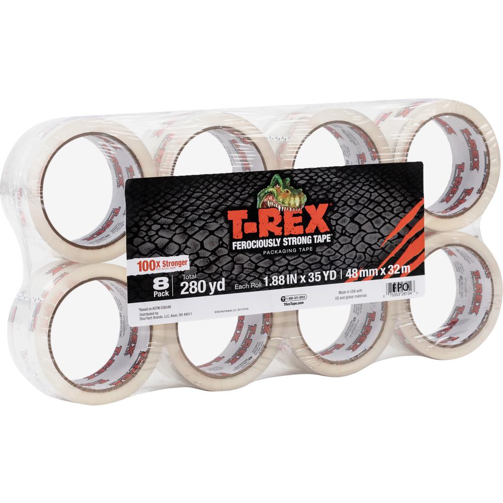 T-REX Packing Tape - 35 yd Length x 1.88" Width - Dispenser Included - 8 / Pack - Clear. Picture 1