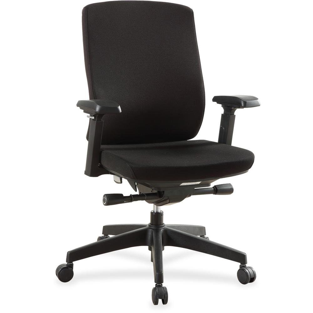 Lorell Mid-Back Chairs with Adjustable Arms - Black Fabric Seat - Black Fabric Back - 5-star Base - 1 Each. The main picture.