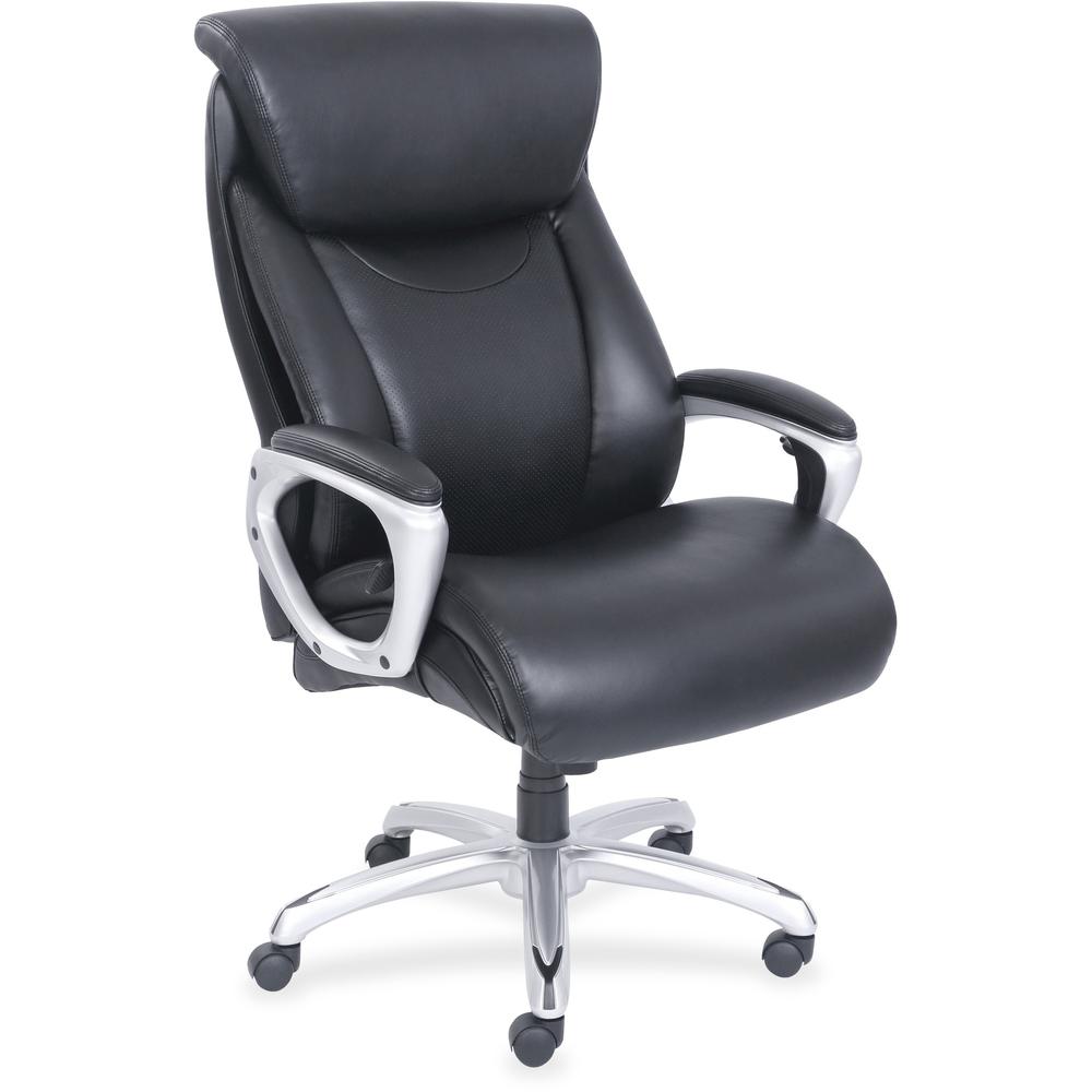 Lorell Big & Tall Chair with Flexible Air Technology - Black Bonded Leather Seat - Black Bonded Leather Back - 5-star Base - Armrest - 1 Each. Picture 1