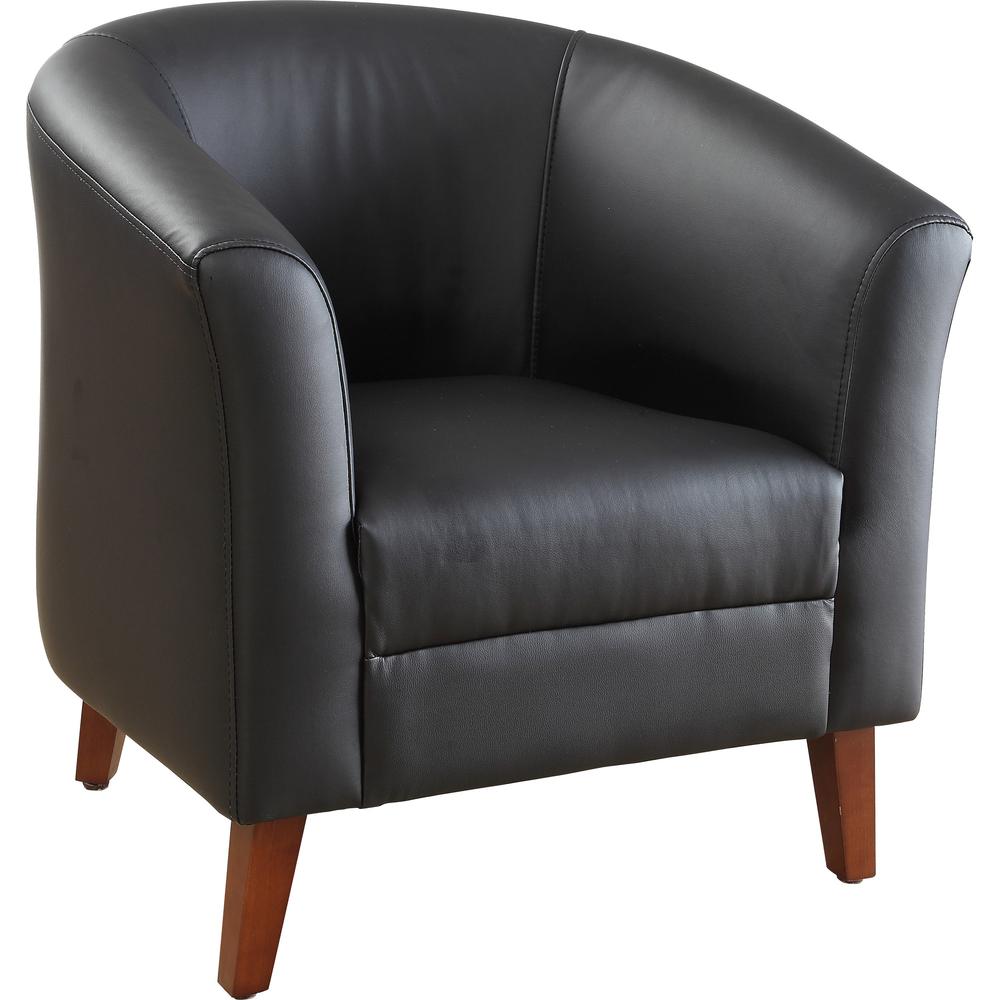 Lorell Barrel Armchair - Four-legged Base - Black - Bonded Leather - Armrest - 1 Each. Picture 1