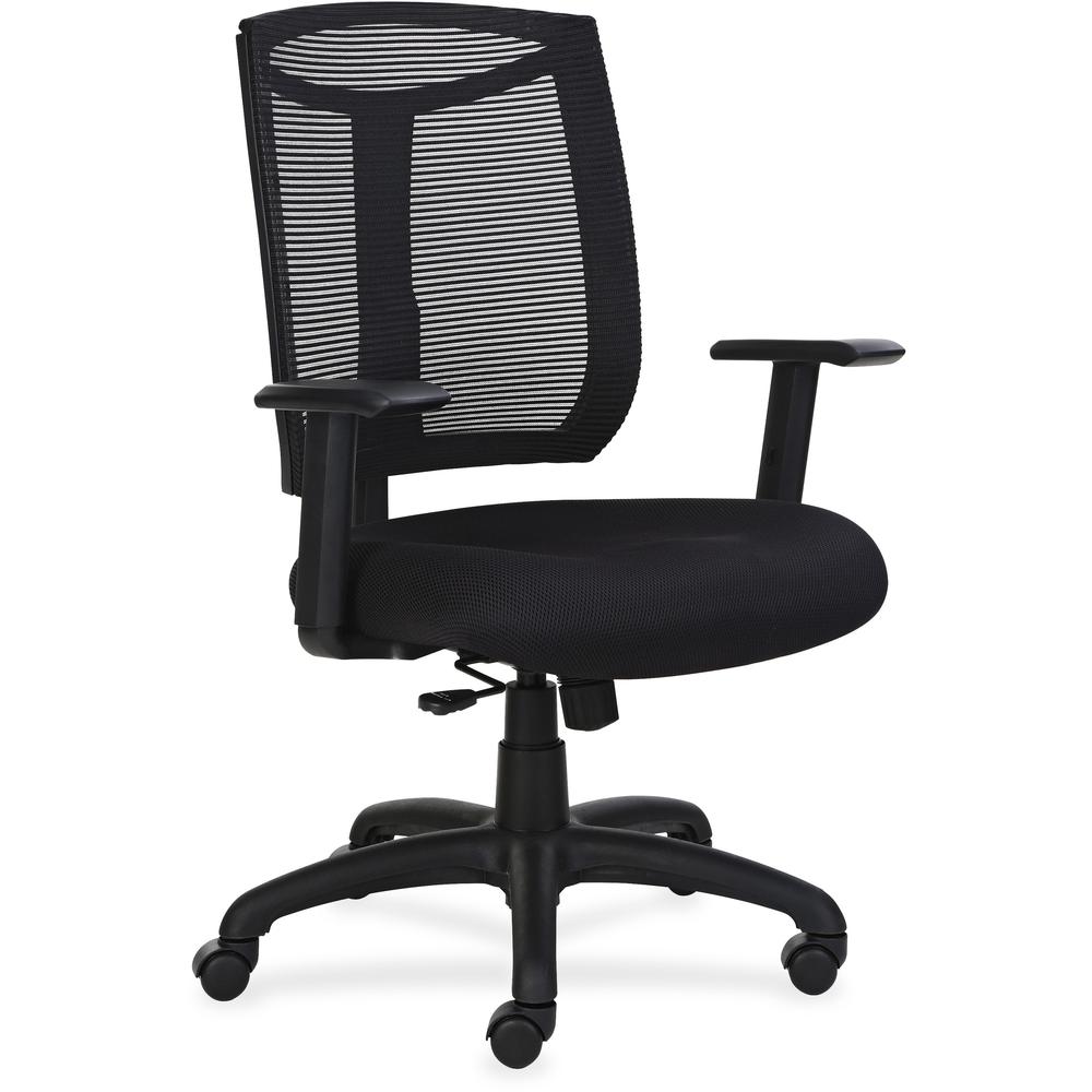 Lorell Mesh Back Chair with Air Grid Fabric Seat - Fabric Seat - Black - 1 Each. The main picture.
