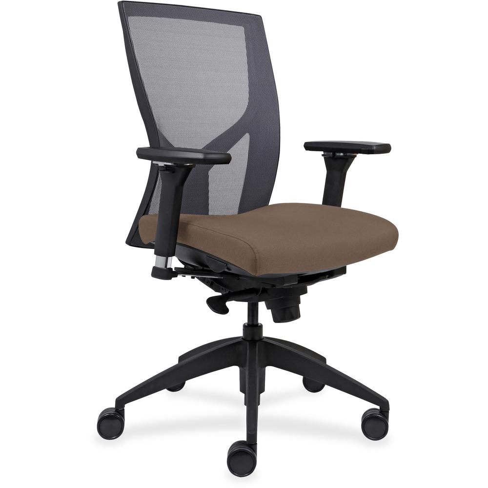Lorell Justice Series Mesh High-Back Chair - Beige Fabric, Foam Seat - High Back - Black - 1 Each. Picture 1