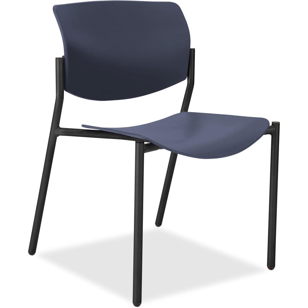 Lorell Advent Molded Stack Chairs - Dark Blue Plastic Seat - Dark Blue Plastic Back - Black, Powder Coated Tubular Steel Frame - Four-legged Base - 2 / Carton. Picture 1