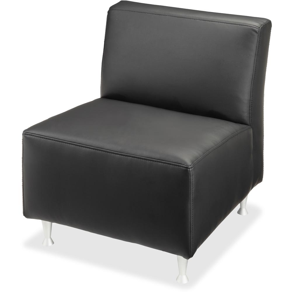 Lorell Fuze Modular Series Armless Lounge Chair - Black Leather Seat - Black Leather Back - Brushed Aluminum Frame - High Back - 1 Each. Picture 1