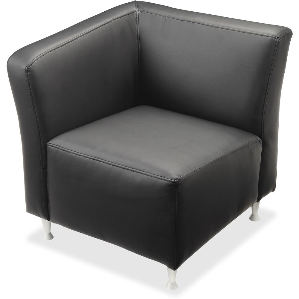 Lorell Fuze Modular Series Black Leather Guest Seating - Black Leather Seat - Black Leather Back - 1 Each. Picture 1