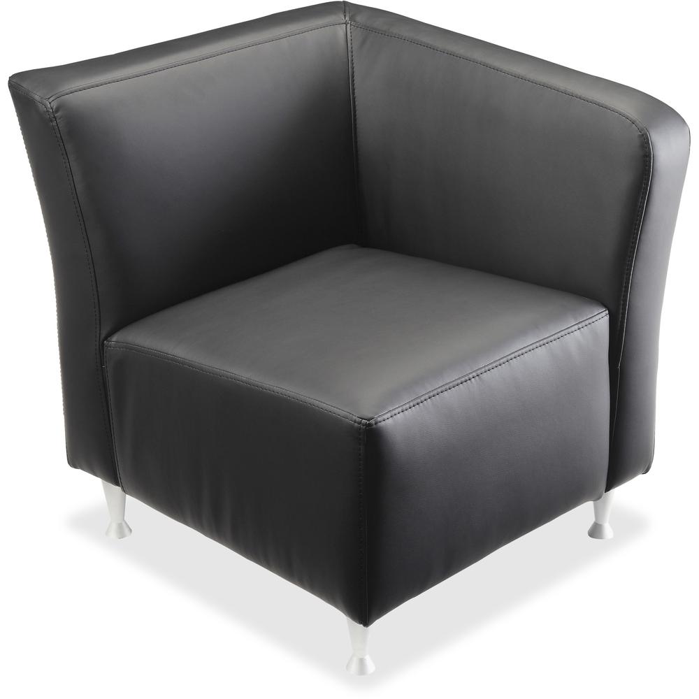 Lorell Fuze Modular Series Left Lounge Chair - Black Leather Seat - Black Leather Back - Brushed Aluminum Frame - High Back - 1 Each. Picture 1