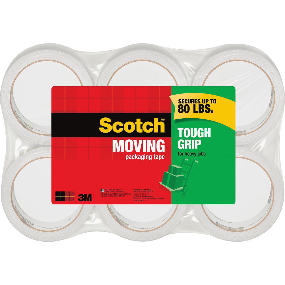Scotch Tough Grip Moving Packaging Tape - 43.70 yd Length x 1.88" Width - Fiber - 6 / Pack - Clear. Picture 1
