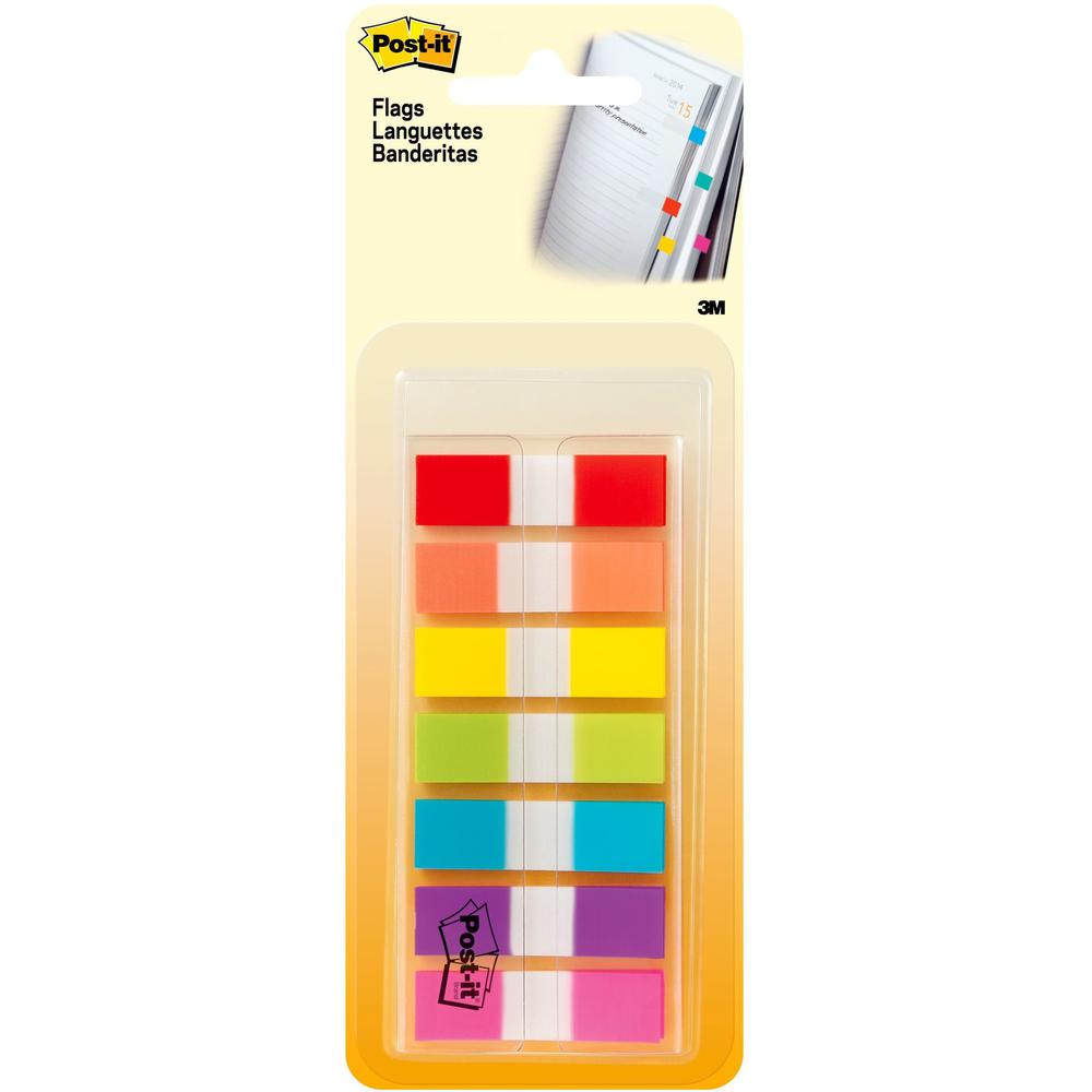 Post-it&reg; Flags in On-the-Go Dispenser - 1/2" x 1 3/4" - Red, Orange, Yellow, Green, Blue, Purple, Pink - Self-stick - 1 / Pack. Picture 1