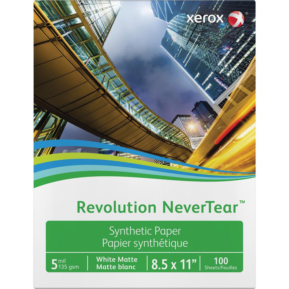 Xerox Revolution NeverTear Synthetic Paper - White - 94 Brightness - Letter - 8 1/2" x 11" - 135 g/m&#178; Grammage - Matte - 100 / Pack - Weather Resistant, Chemical Resistant - White. Picture 1