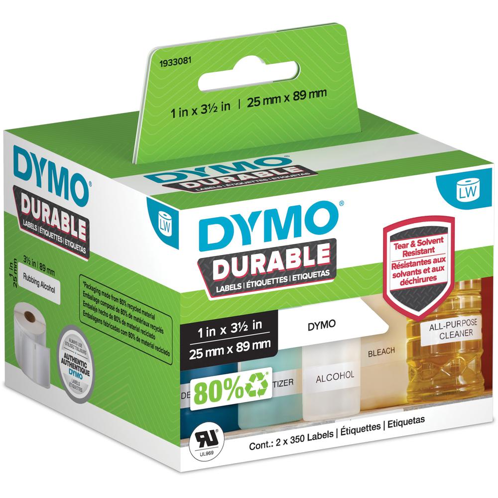 Dymo LabelWriter ID Label - 63/64" Width x 3 1/2" Length - Rectangle - White - Polypropylene - 700 / Roll - 700 Total Label(s) - 1 Each. Picture 1