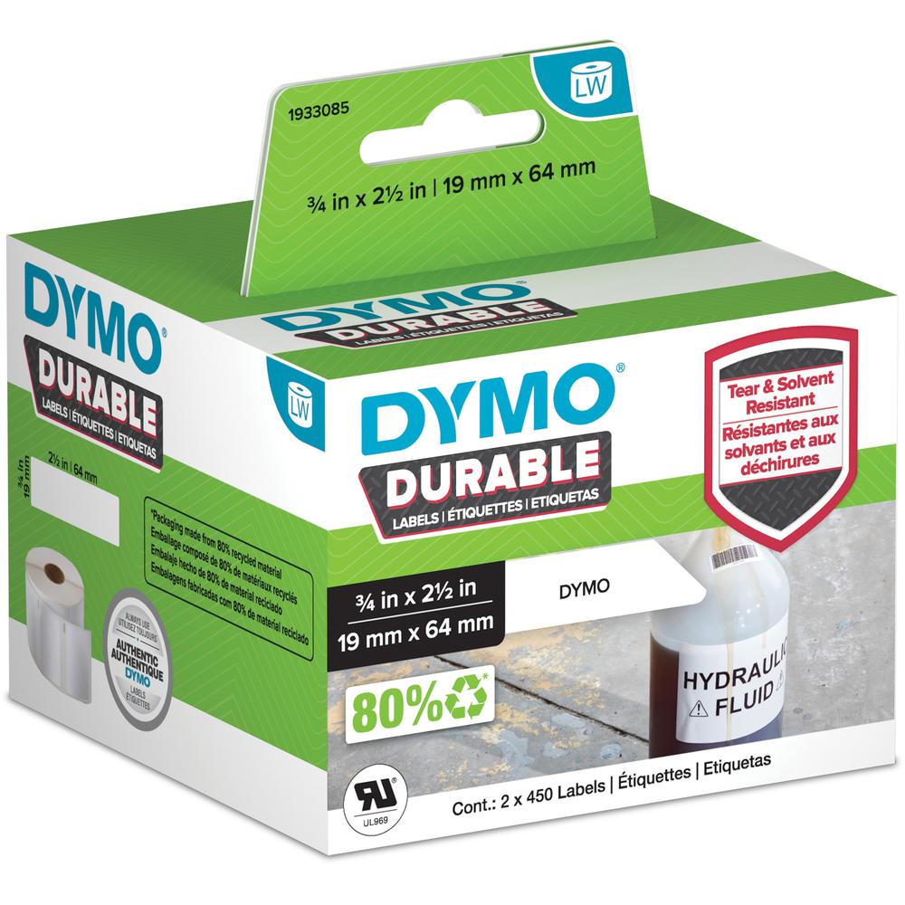 Dymo Barcode Label - 3/4" Width x 2 33/64" Length - Direct Thermal - White - Plastic - 900 / Roll - 900 Total Label(s) - 1 Each. Picture 1