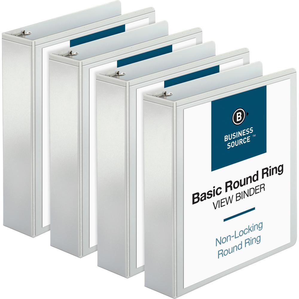 Business Source Round-ring View Binder - 2" Binder Capacity - Letter - 8 1/2" x 11" Sheet Size - 475 Sheet Capacity - Round Ring Fastener(s) - 2 Internal Pocket(s) - Polypropylene - White - Wrinkle-fr. Picture 1