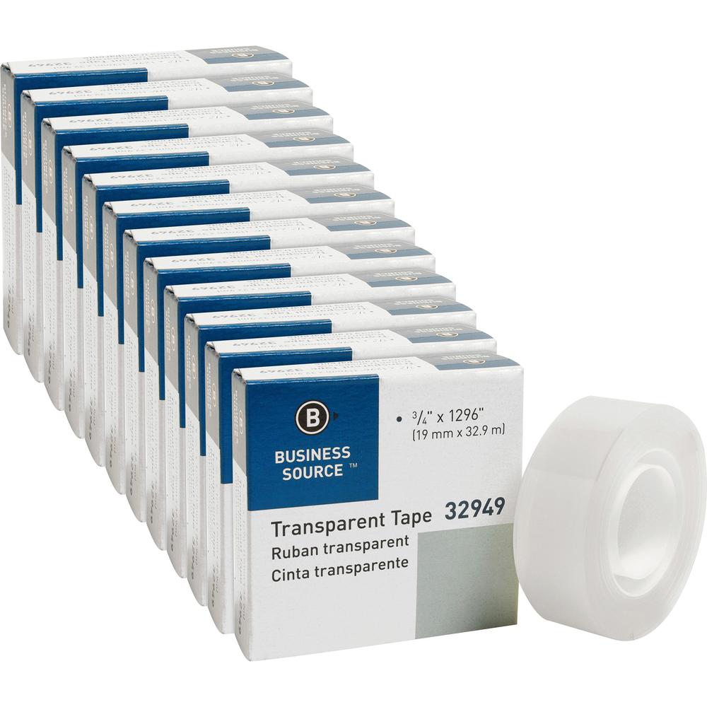 Business Source All-purpose Transparent Tape - 36 yd Length x 0.75" Width - 1" Core - For Sealing, Mending - 12 / Pack - Clear. Picture 1