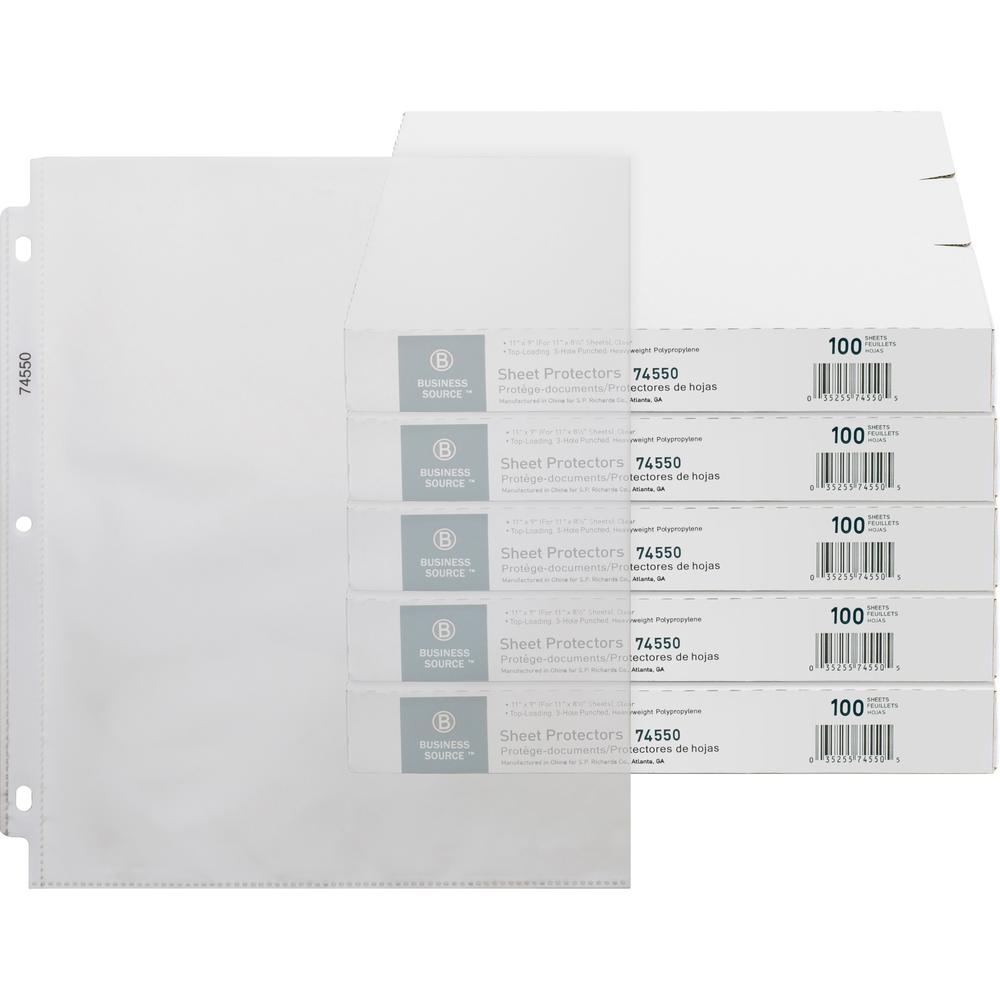 Business Source Top-Loading Poly Sheet Protectors - 3.2 mil Thickness - For Letter 8 1/2" x 11" Sheet - 3 x Holes - Ring Binder - Rectangular - Clear - Polypropylene - 500 / Carton. Picture 1