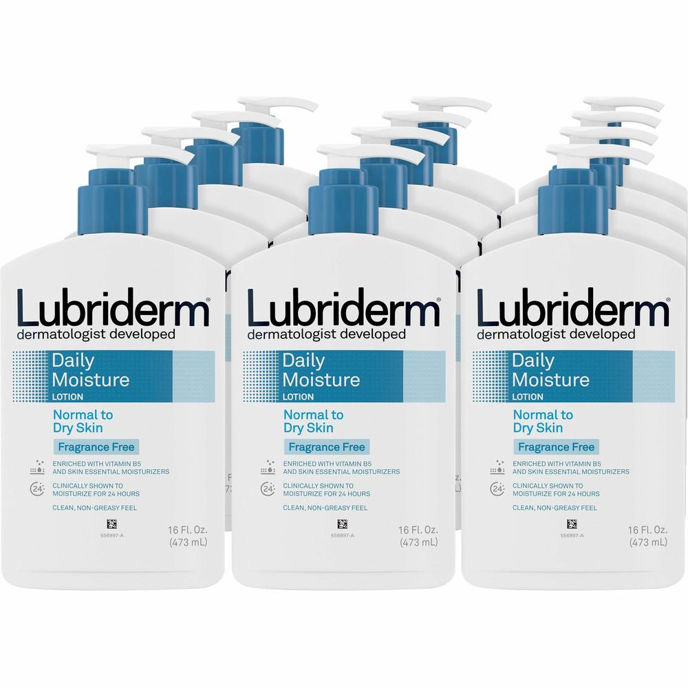 Lubriderm Daily Moisture Lotion - Lotion - 16 fl oz - For Dry, Normal Skin - Applicable on Body - Moisturising, Non-greasy, Fragrance-free, Absorbs Quickly - 12 / Carton. Picture 1