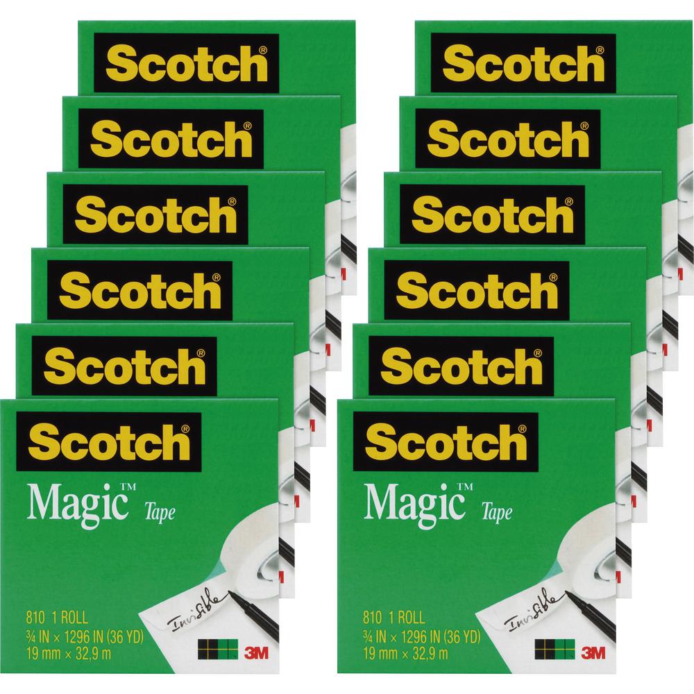 Scotch 3/4"W Magic Tape - 36 yd Length x 0.75" Width - 1" Core - Split Resistant, Tear Resistant - For Mending, Splicing - 12 / Pack - Matte - Clear. Picture 1