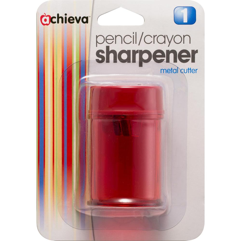 Officemate Double Barrel Pencil/Crayon Sharpener - 2 Hole(s) - 2.1" Height x 1.4" Width x 1.4" Depth - Translucent Red - 8 / Box. Picture 1